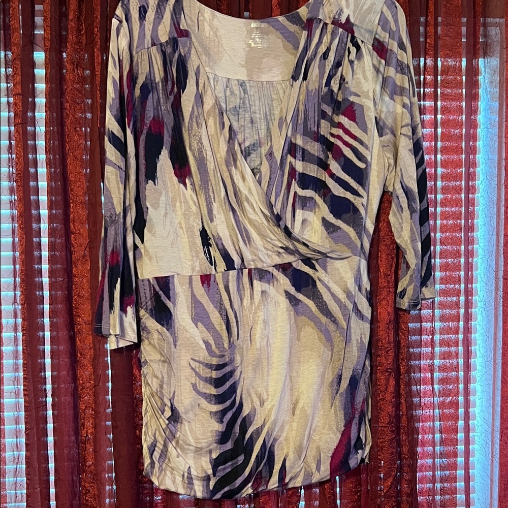 Jennifer Lopez Purple and Cream Zebra Print Blouse